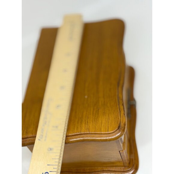 VTG Montgomery Ward Wood Jewelry Box 7.5x5 Rustic Floral Drawers Keepsake Chest - Picture 8 of 9